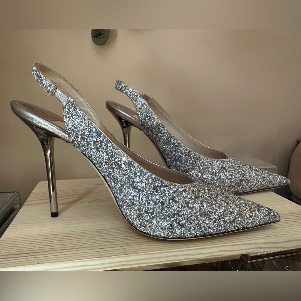 Jimmy Choo Erin 85 Glitter Slingback Pumps Silver